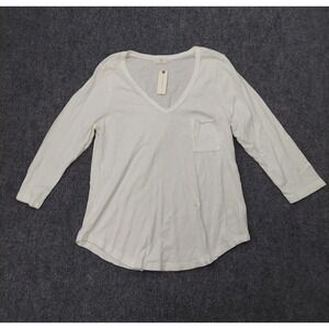 T. LA ANTHROPOLOGIE Top Womens Large White Pullover V Neck Tee 3/4 Sleeve NEW
